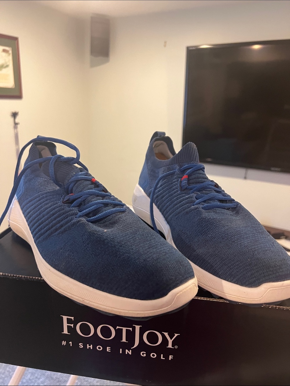 Men’s Golf Shoes - FootJoy Men's Navy Blue Knit Golf Sneakers